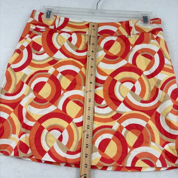 LizGolf Skort Size 10 Orange Yellow White Geo Print Pocket Side Zip Golf Stretch - Picture 8 of 10